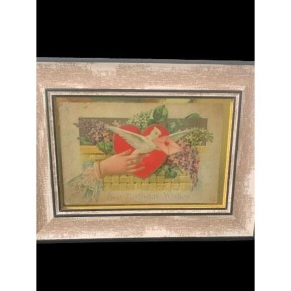 Wooden Rustic Frame with Vintage 1909 Happy Birthday Victorian Postcard - Picture 3 of 12